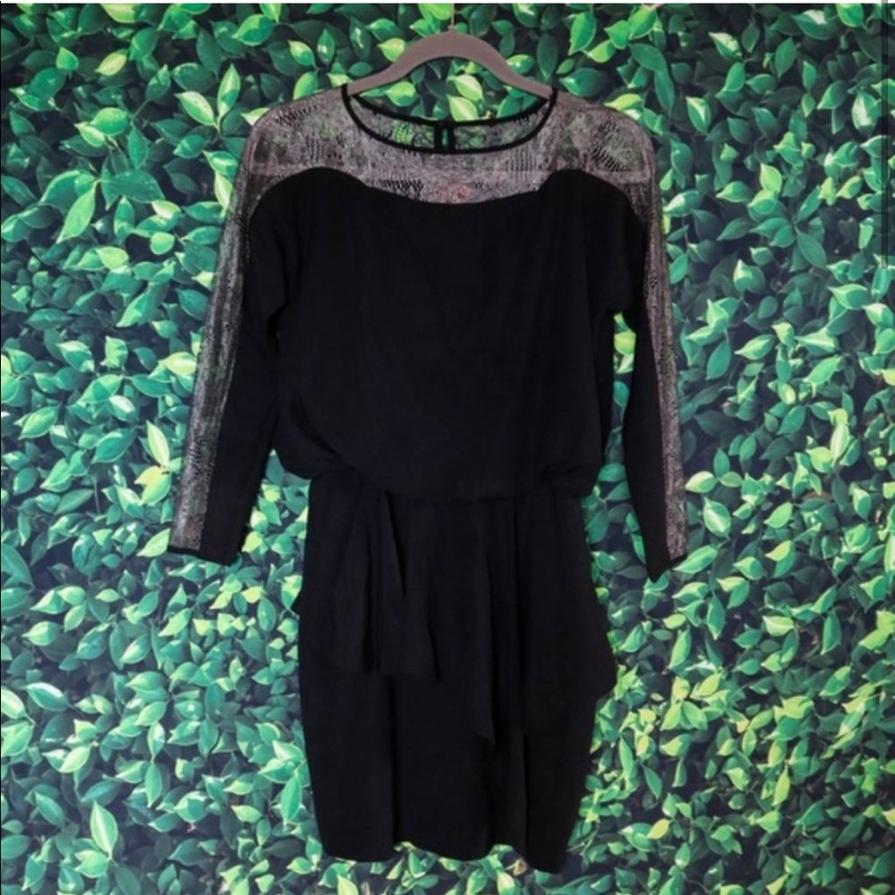 Ali Ro Silk Black Lace Sleeve Mini Dress Size 2